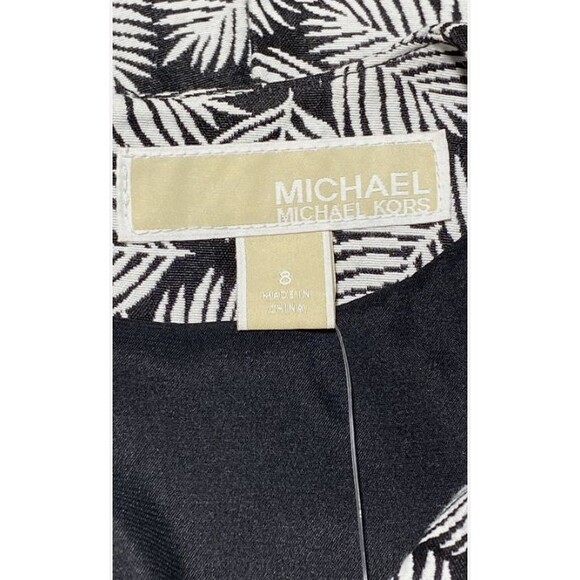 Michael Kors Black Leaf Print Short Sleeve Fit Flare Dress Size 8 NWT - Picture 4 of 8
